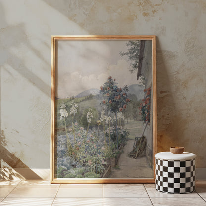 Premium Poster of Scenic Garden Pathway with Flowering Plants Posters