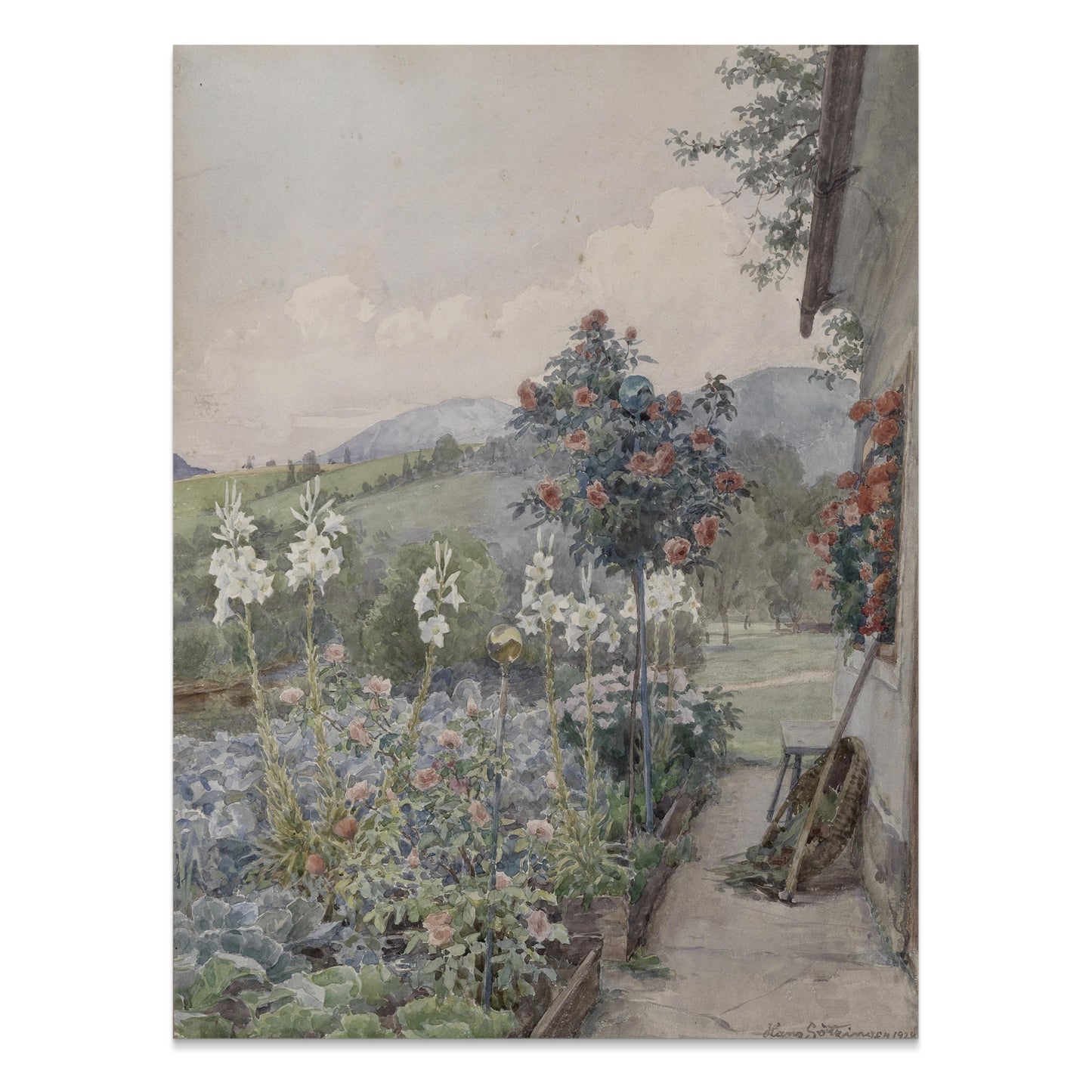 Premium Poster of Scenic Garden Pathway with Flowering Plants Posters