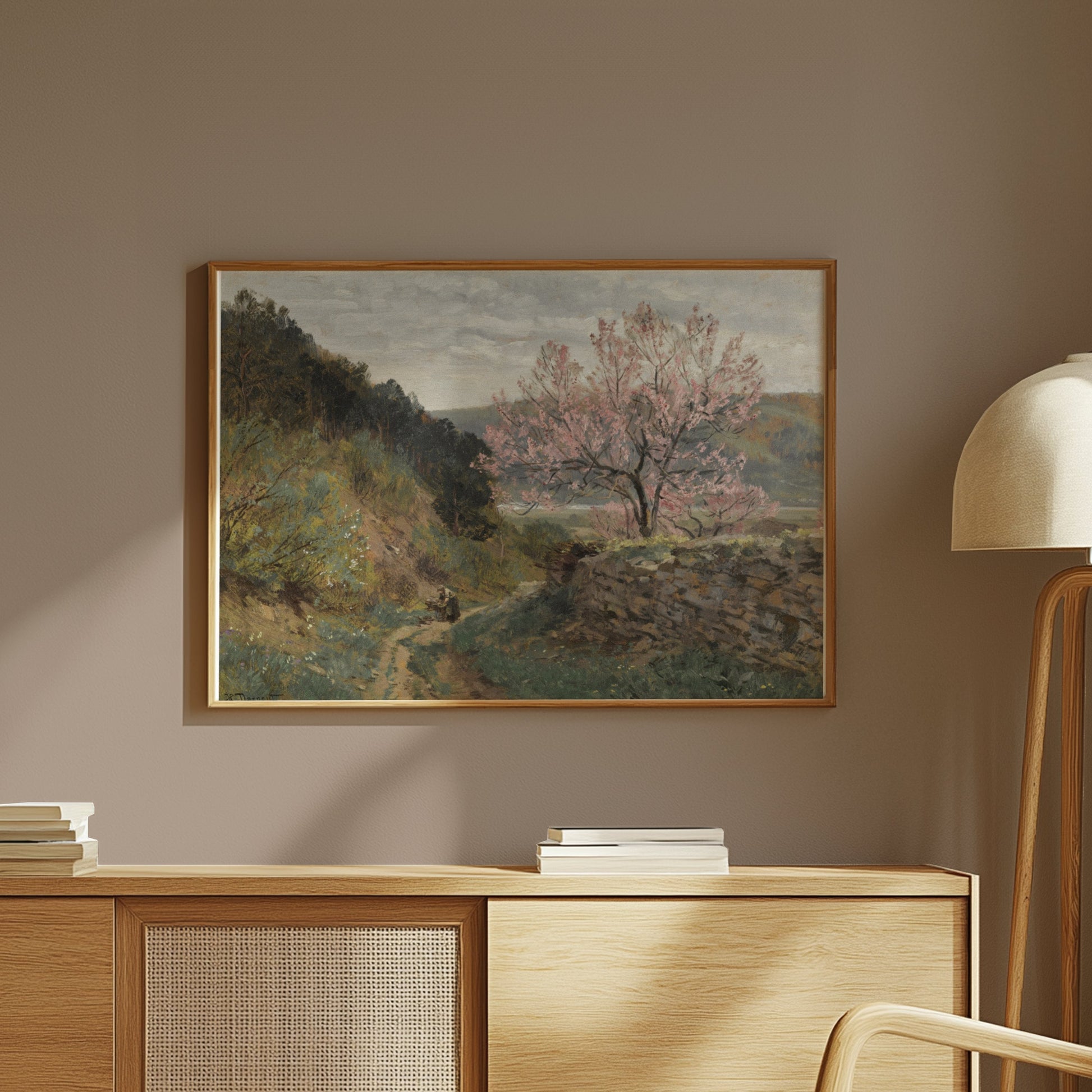 Premium Poster of Scenic Landscape with Blooming Tree Posters