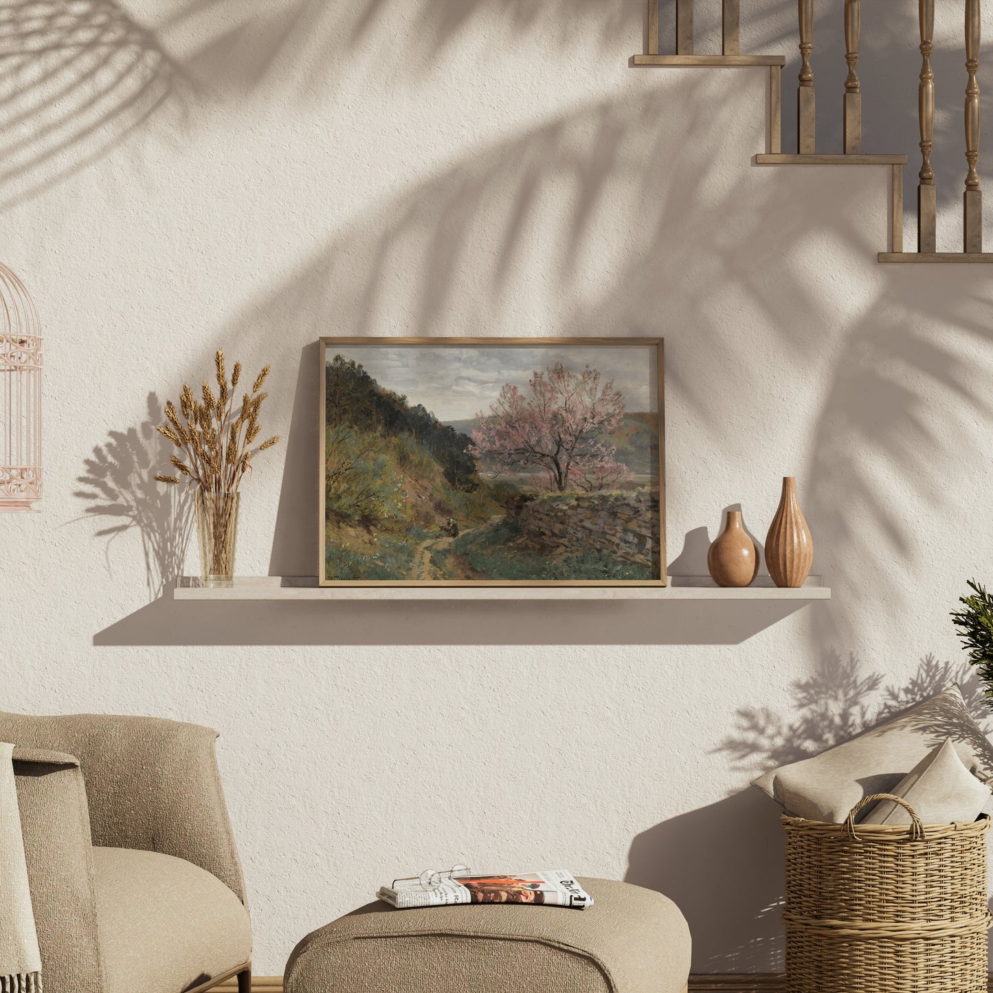 Premium Poster of Scenic Landscape with Blooming Tree Posters