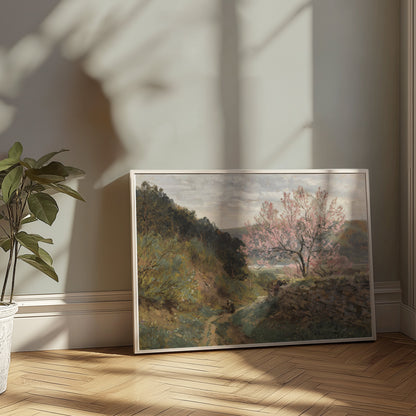 Premium Poster of Scenic Landscape with Blooming Tree Posters