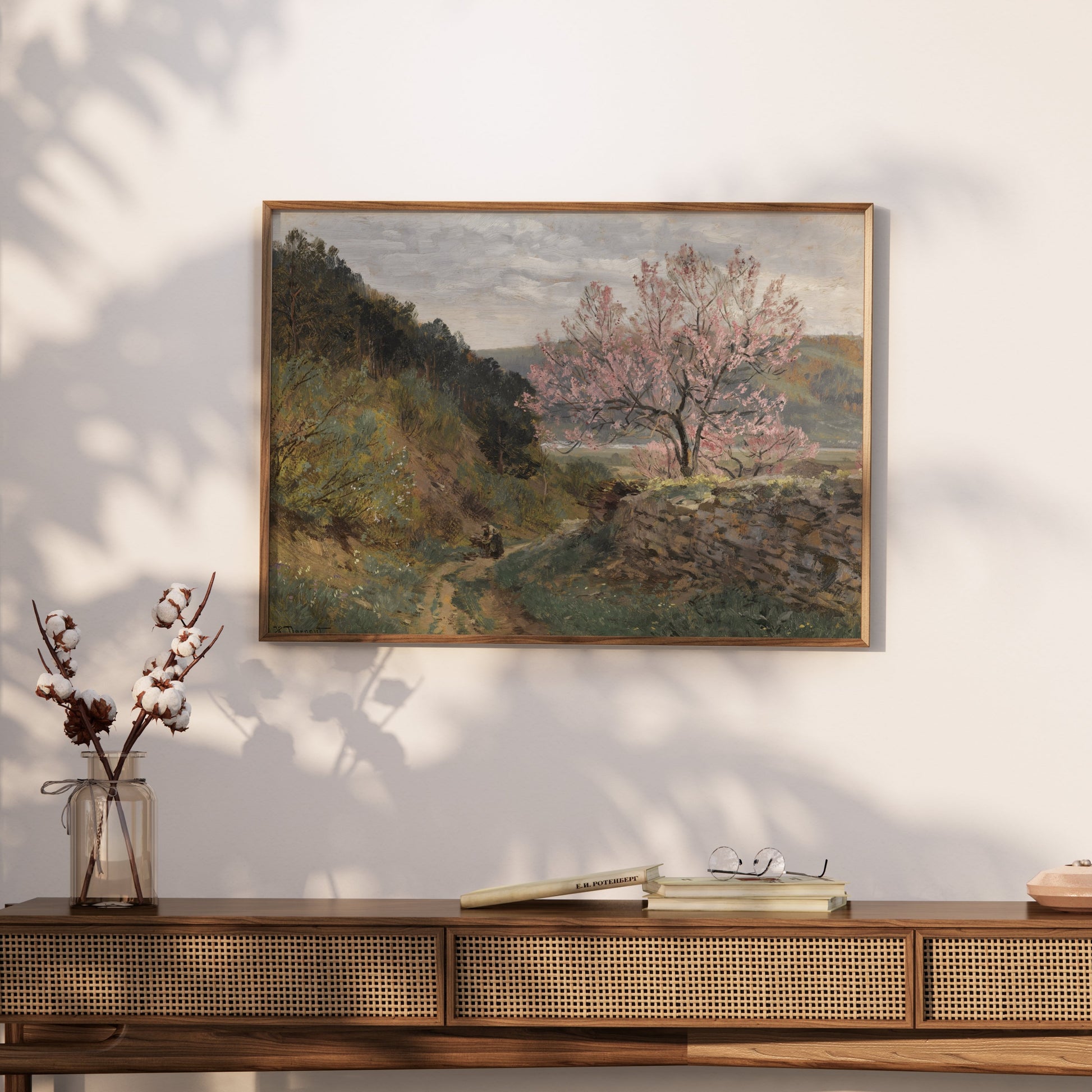 Premium Poster of Scenic Landscape with Blooming Tree Posters
