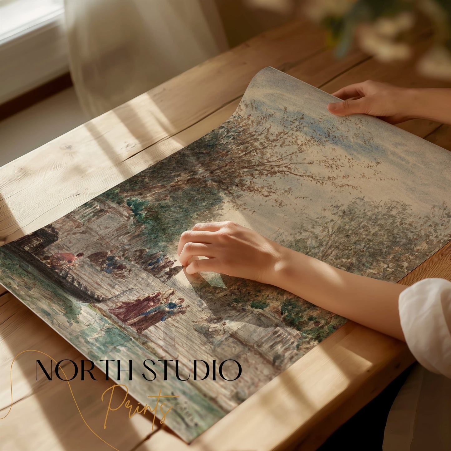 Premium Poster of Scenic Landscape with People and Gondola Art Posters