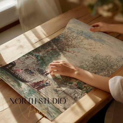 Premium Poster of Scenic Landscape with People and Gondola Art Posters