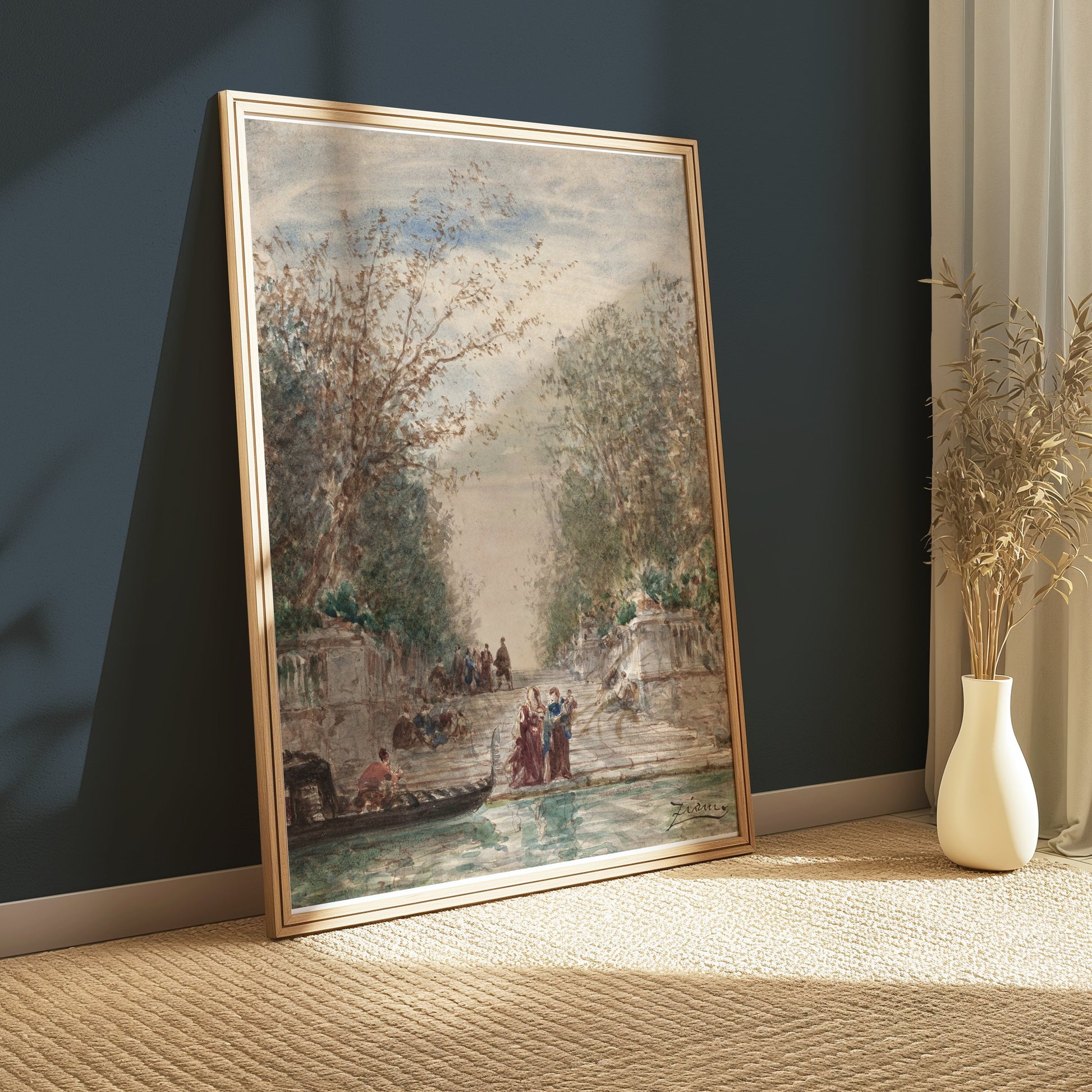 Premium Poster of Scenic Landscape with People and Gondola Art Posters