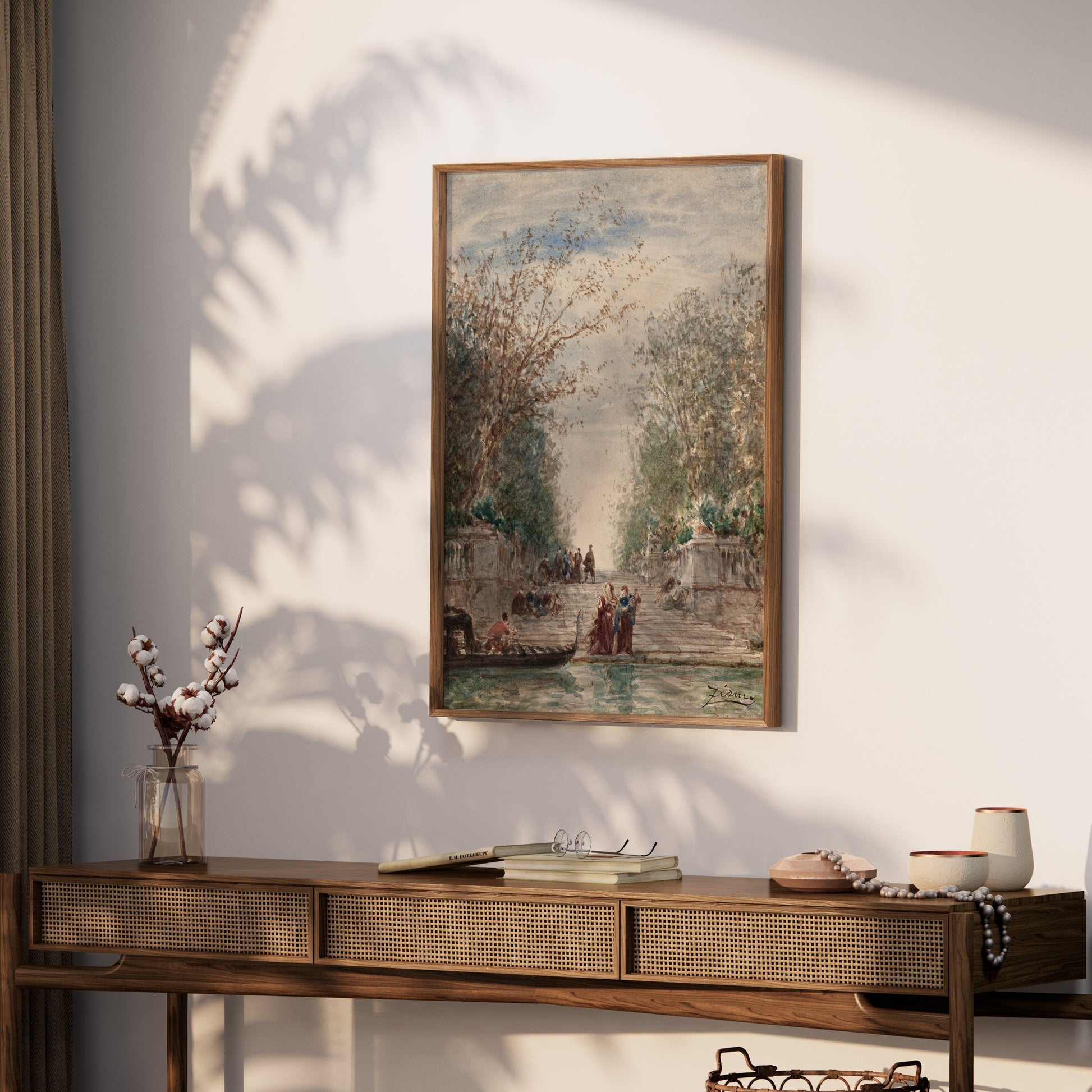 Premium Poster of Scenic Landscape with People and Gondola Art Posters
