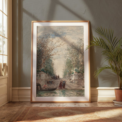Premium Poster of Scenic Landscape with People and Gondola Art Posters