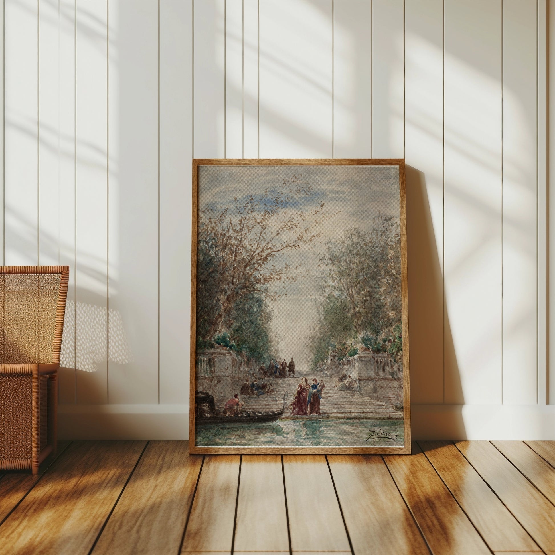 Premium Poster of Scenic Landscape with People and Gondola Art Posters