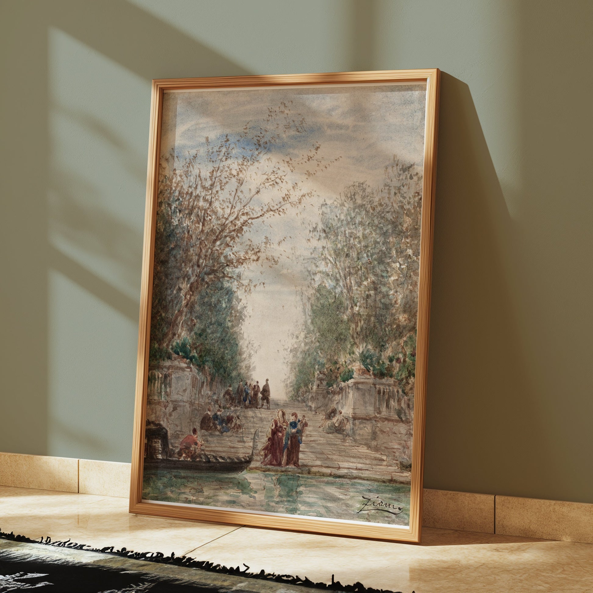 Premium Poster of Scenic Landscape with People and Gondola Art Posters