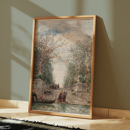Premium Poster of Scenic Landscape with People and Gondola Art Posters