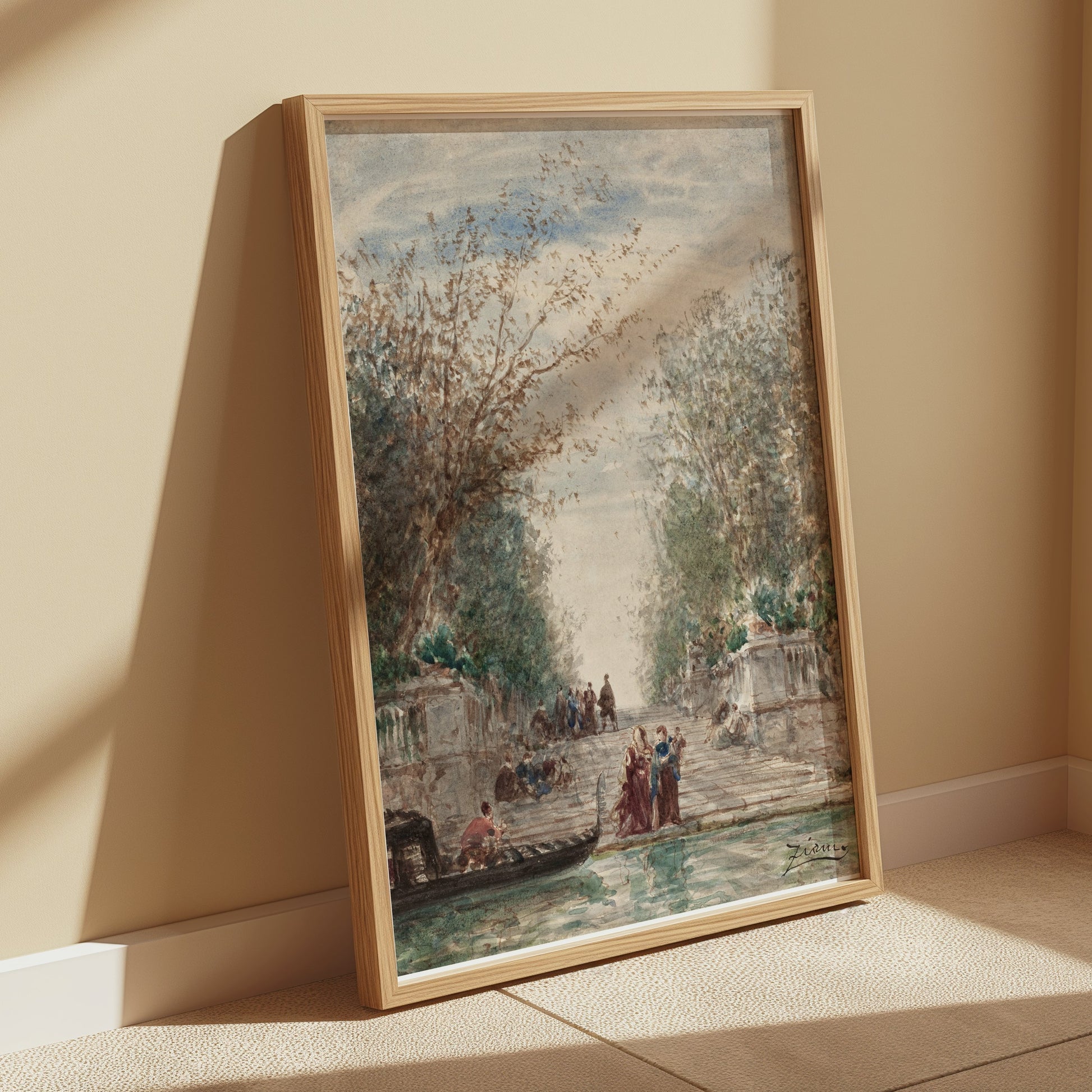 Premium Poster of Scenic Landscape with People and Gondola Art Posters