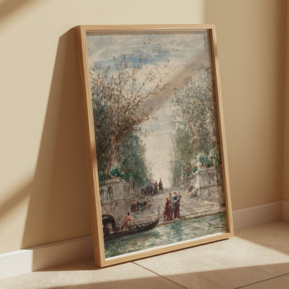 Premium Poster of Scenic Landscape with People and Gondola Art Posters