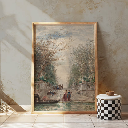 Premium Poster of Scenic Landscape with People and Gondola Art Posters