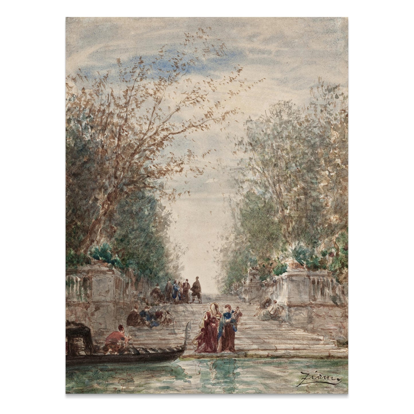 Premium Poster of Scenic Landscape with People and Gondola Art Posters