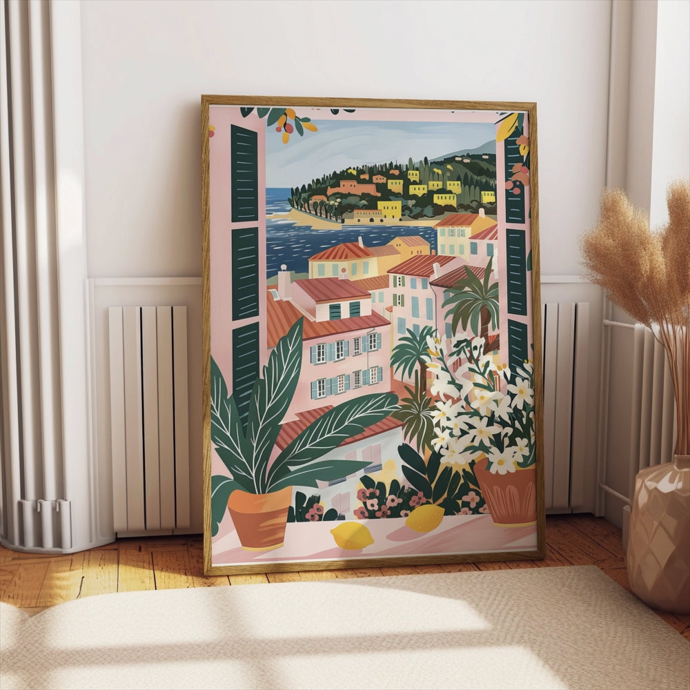 Premium Poster of Scenic Mediterranean Village Window View Posters