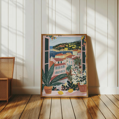 Premium Poster of Scenic Mediterranean Village Window View Posters