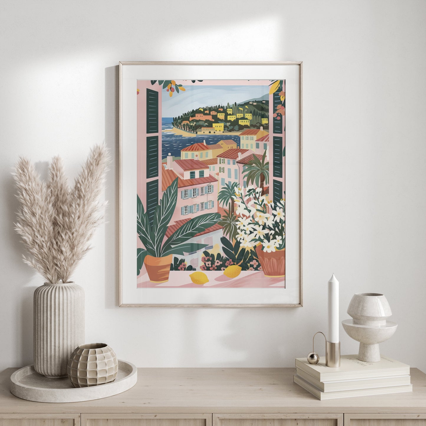 Premium Poster of Scenic Mediterranean Village Window View Posters