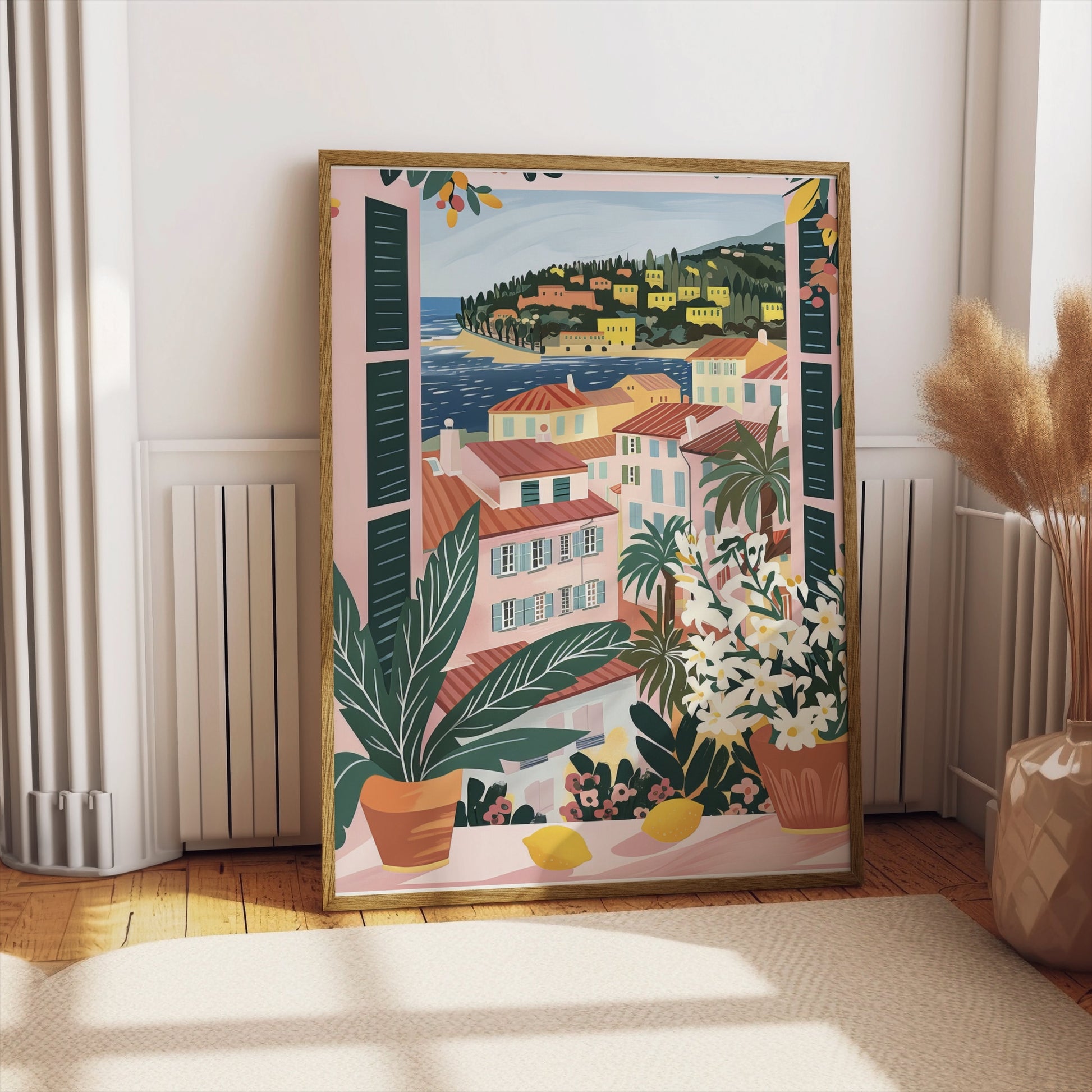 Premium Poster of Scenic Mediterranean Village Window View Posters