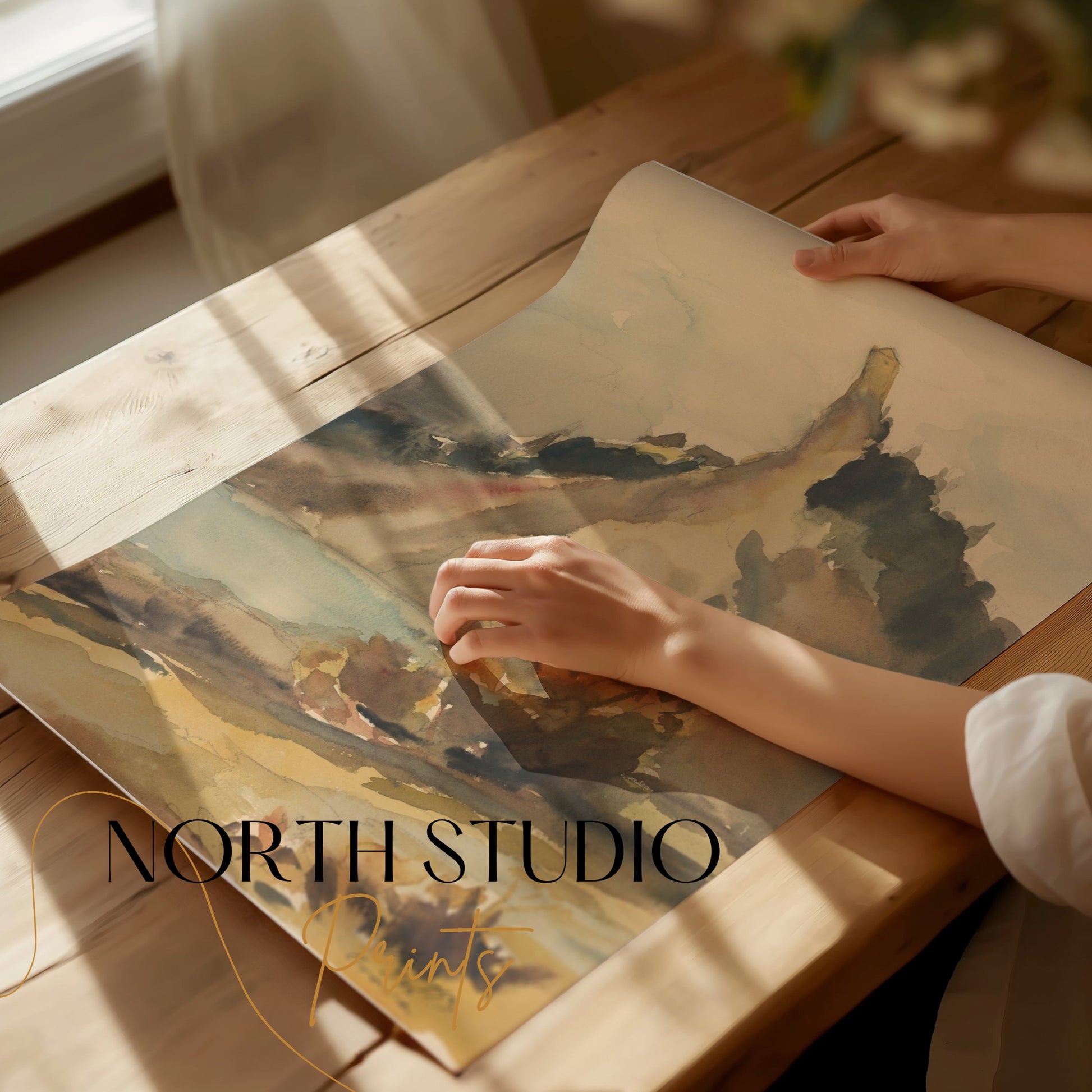Premium Poster of Scenic Mountain Landscape Watercolor Art Posters