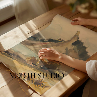 Premium Poster of Scenic Mountain Landscape Watercolor Art Posters