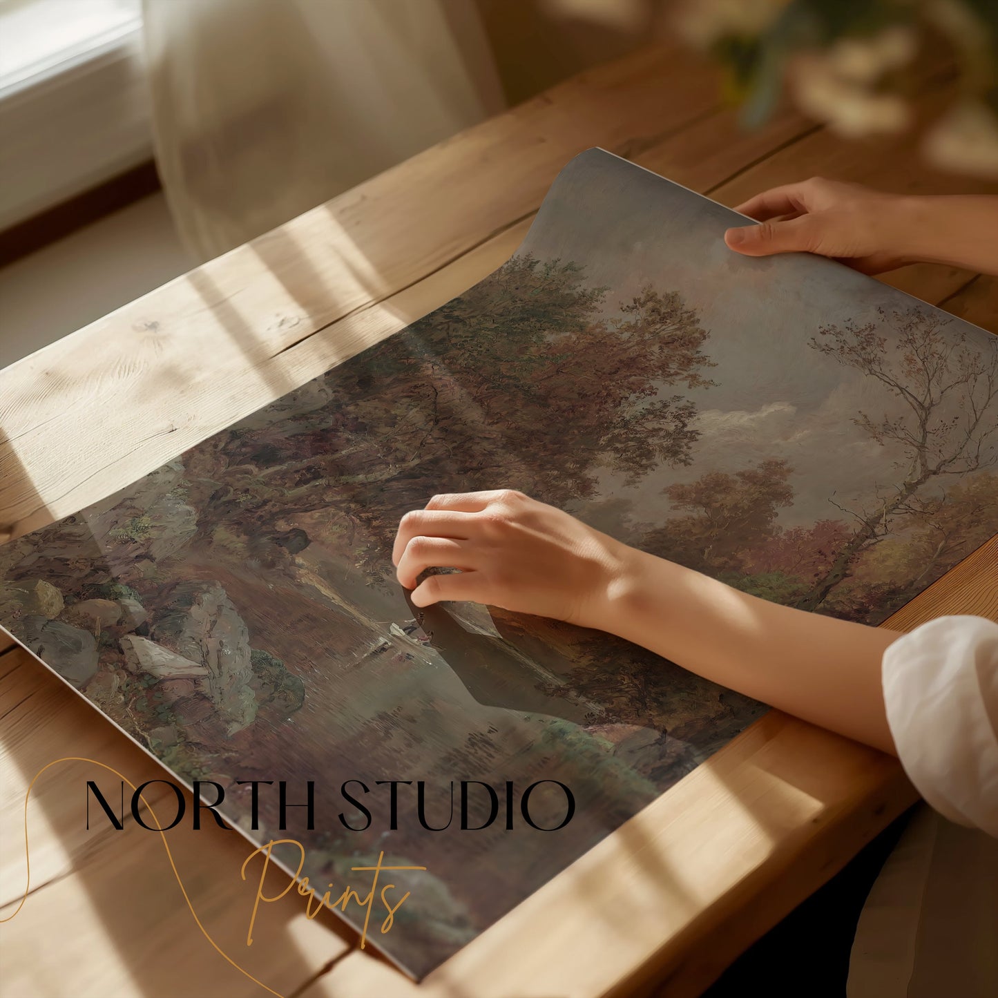 Premium Poster of Scenic River View with Small Boat Nature Art Posters