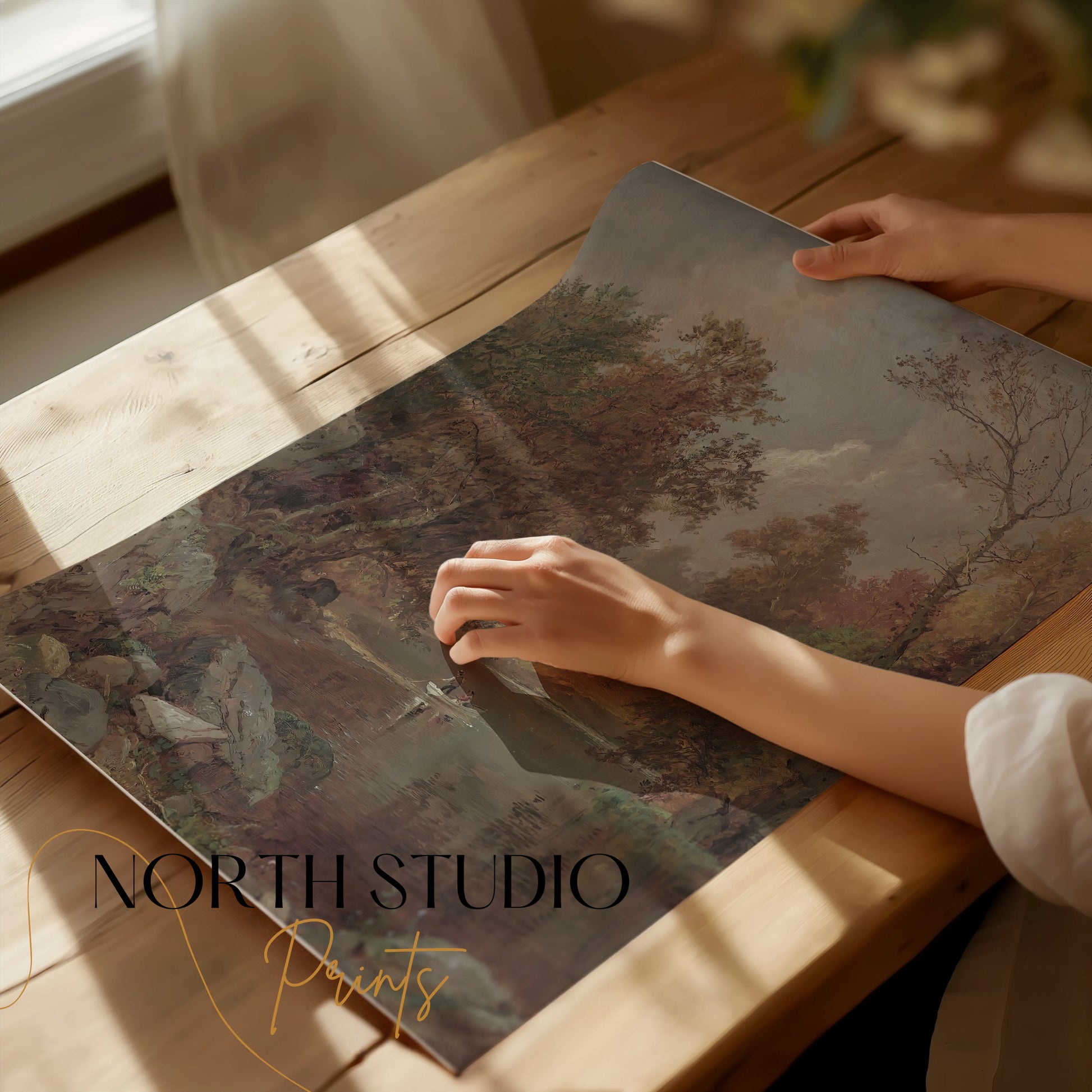 Premium Poster of Scenic River View with Small Boat Nature Art Posters