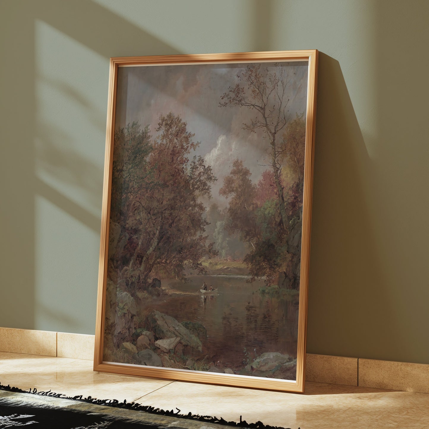 Premium Poster of Scenic River View with Small Boat Nature Art Posters
