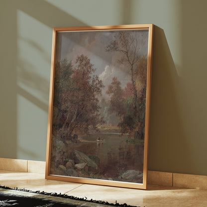 Premium Poster of Scenic River View with Small Boat Nature Art Posters
