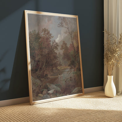 Premium Poster of Scenic River View with Small Boat Nature Art Posters
