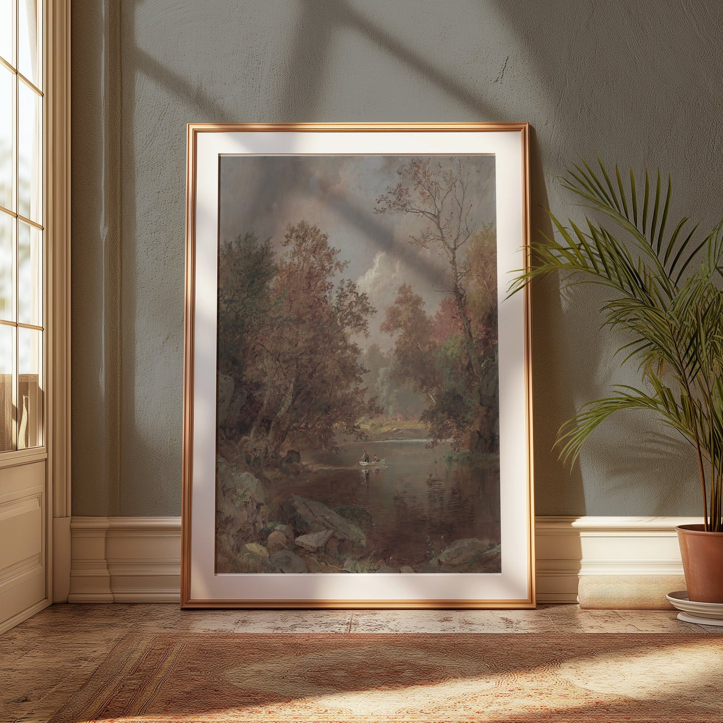 Premium Poster of Scenic River View with Small Boat Nature Art Posters