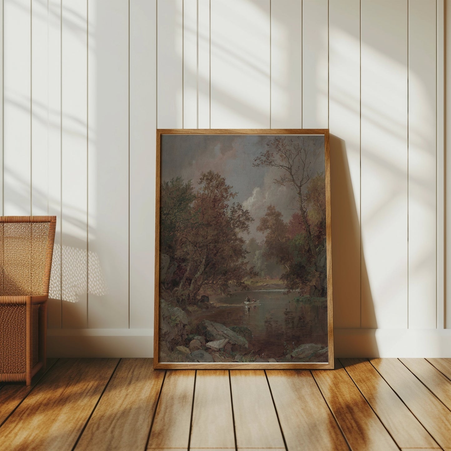 Premium Poster of Scenic River View with Small Boat Nature Art Posters