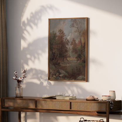 Premium Poster of Scenic River View with Small Boat Nature Art Posters