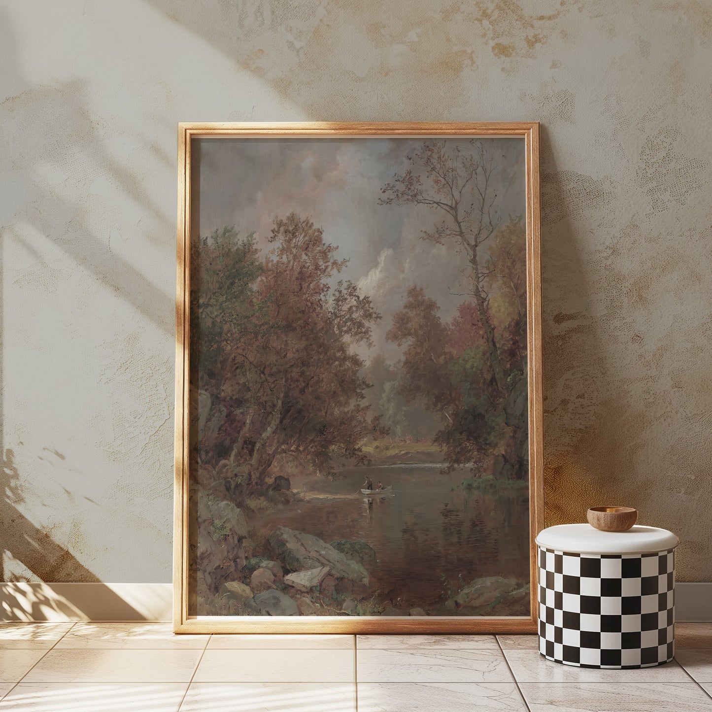 Premium Poster of Scenic River View with Small Boat Nature Art Posters