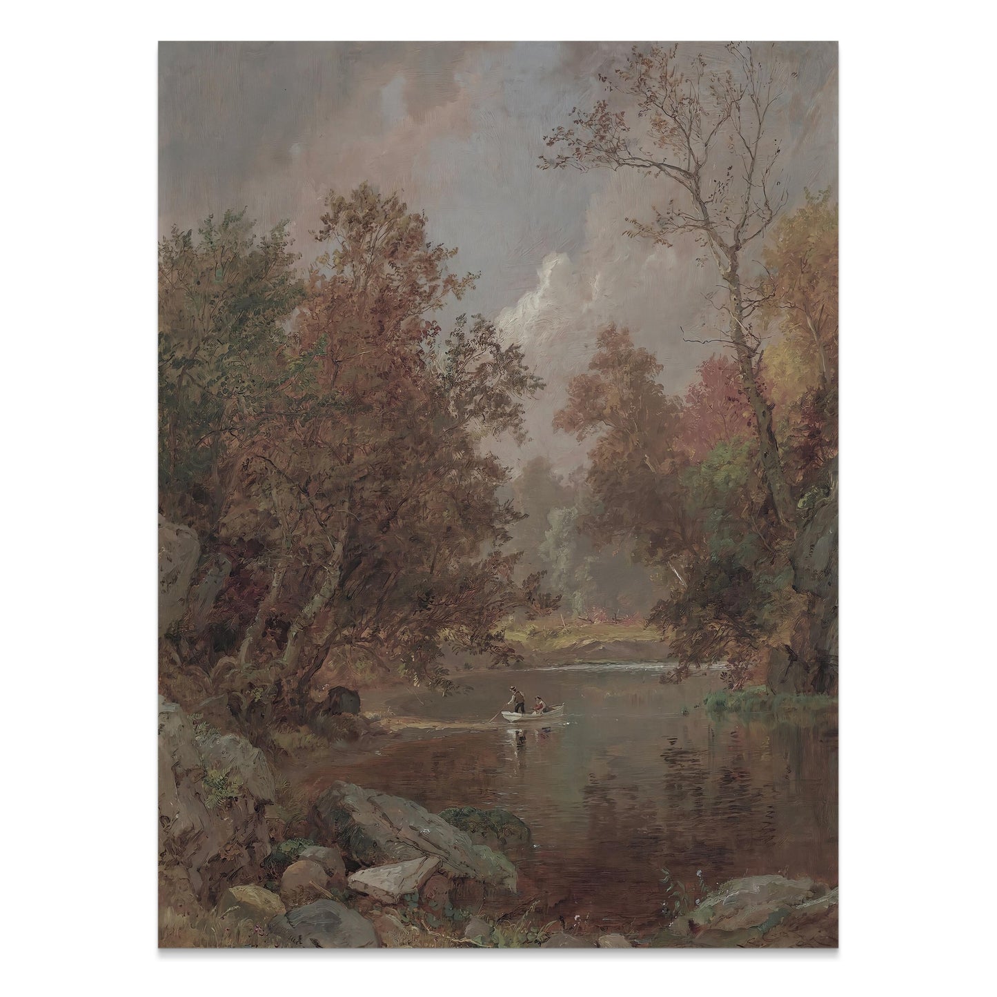 Premium Poster of Scenic River View with Small Boat Nature Art Posters