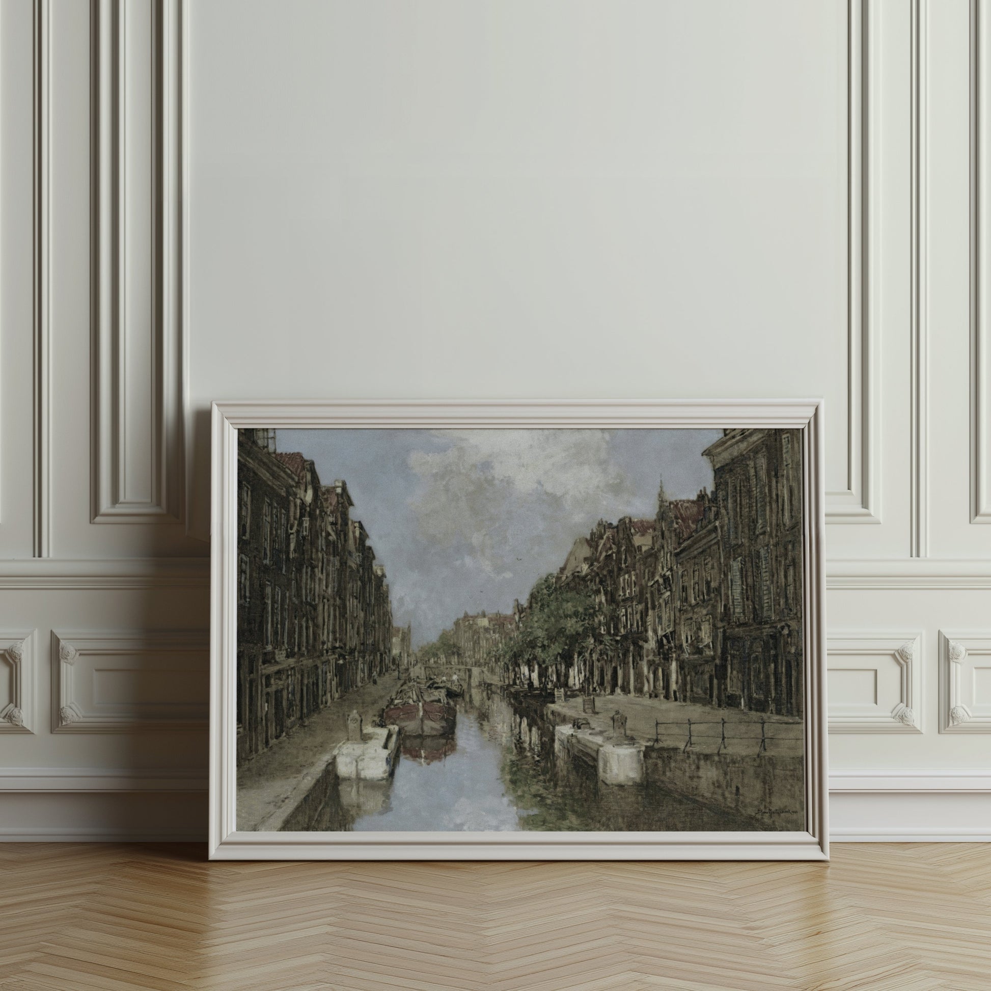 Premium Poster of Scenic Vintage Canal and Townscape Art Print Posters