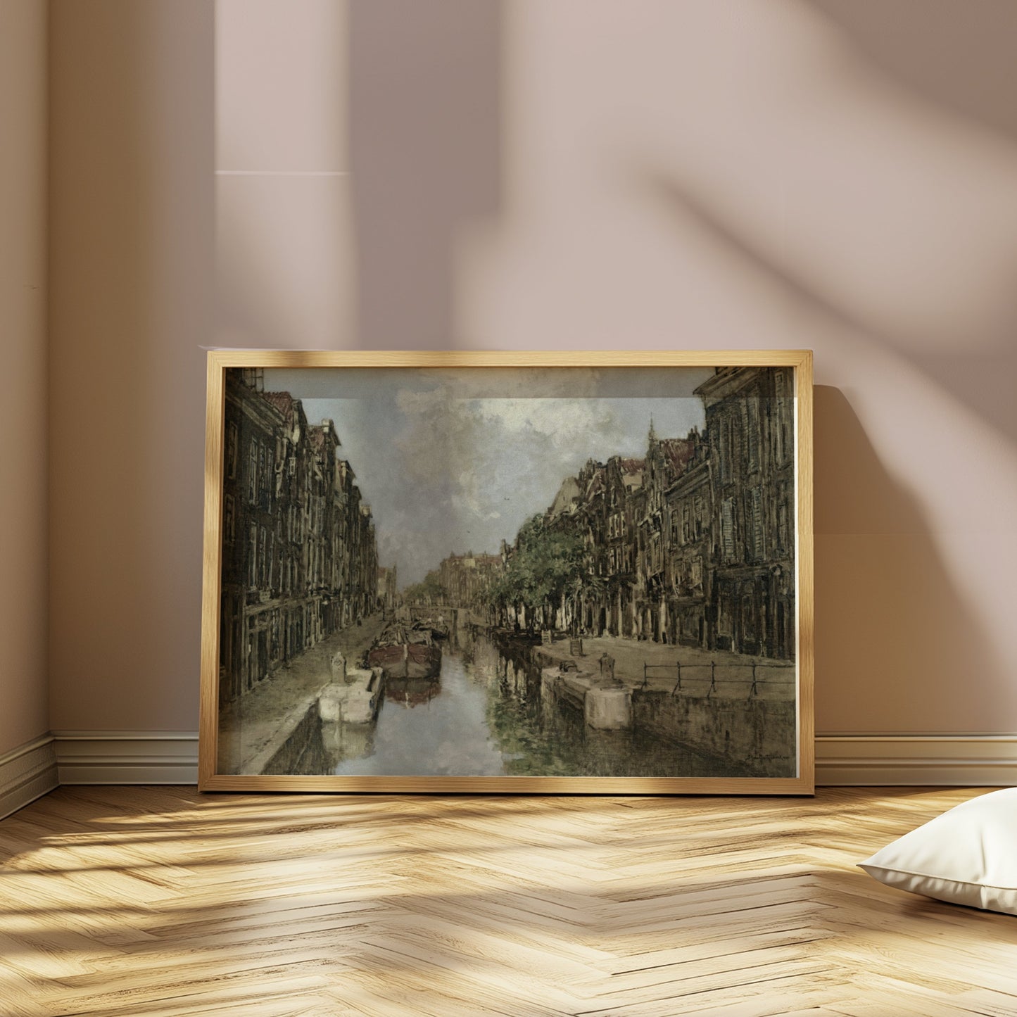 Premium Poster of Scenic Vintage Canal and Townscape Art Print Posters