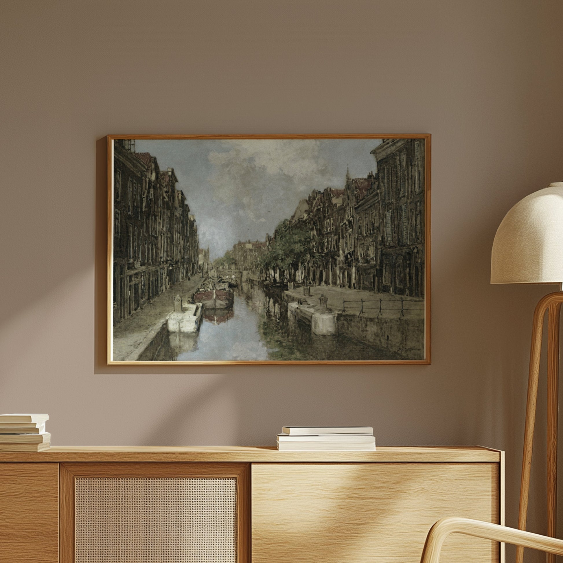 Premium Poster of Scenic Vintage Canal and Townscape Art Print Posters