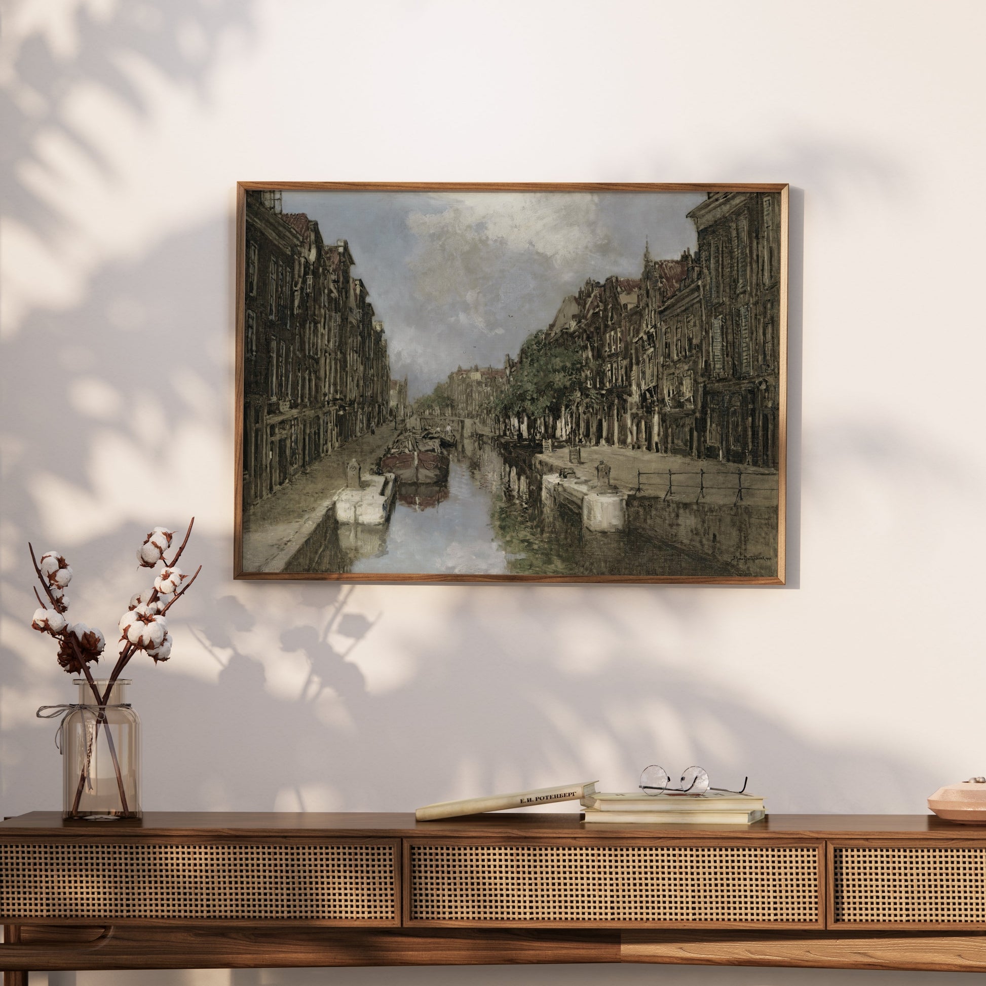 Premium Poster of Scenic Vintage Canal and Townscape Art Print Posters