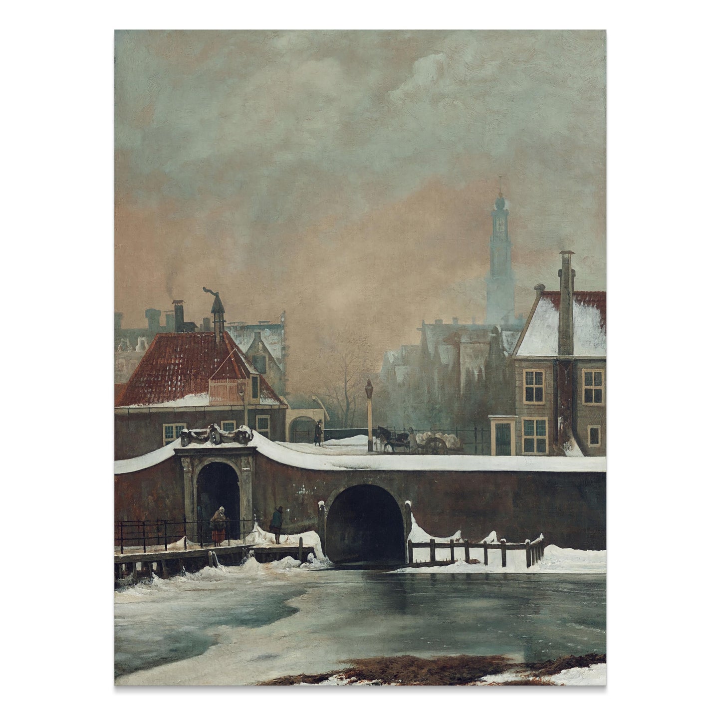 Premium Poster of Scenic Winter Town with Snow and Bridge View Posters