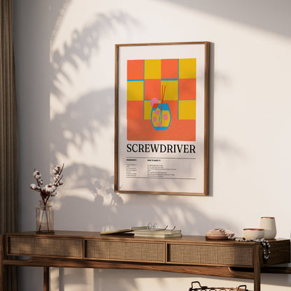 Premium Poster of Screwdriver Cocktail Recipe Retro Wall Art Posters