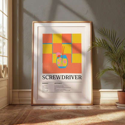 Premium Poster of Screwdriver Cocktail Recipe Retro Wall Art Posters