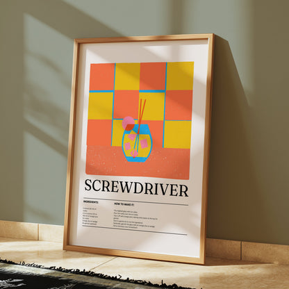 Premium Poster of Screwdriver Cocktail Recipe Retro Wall Art Posters