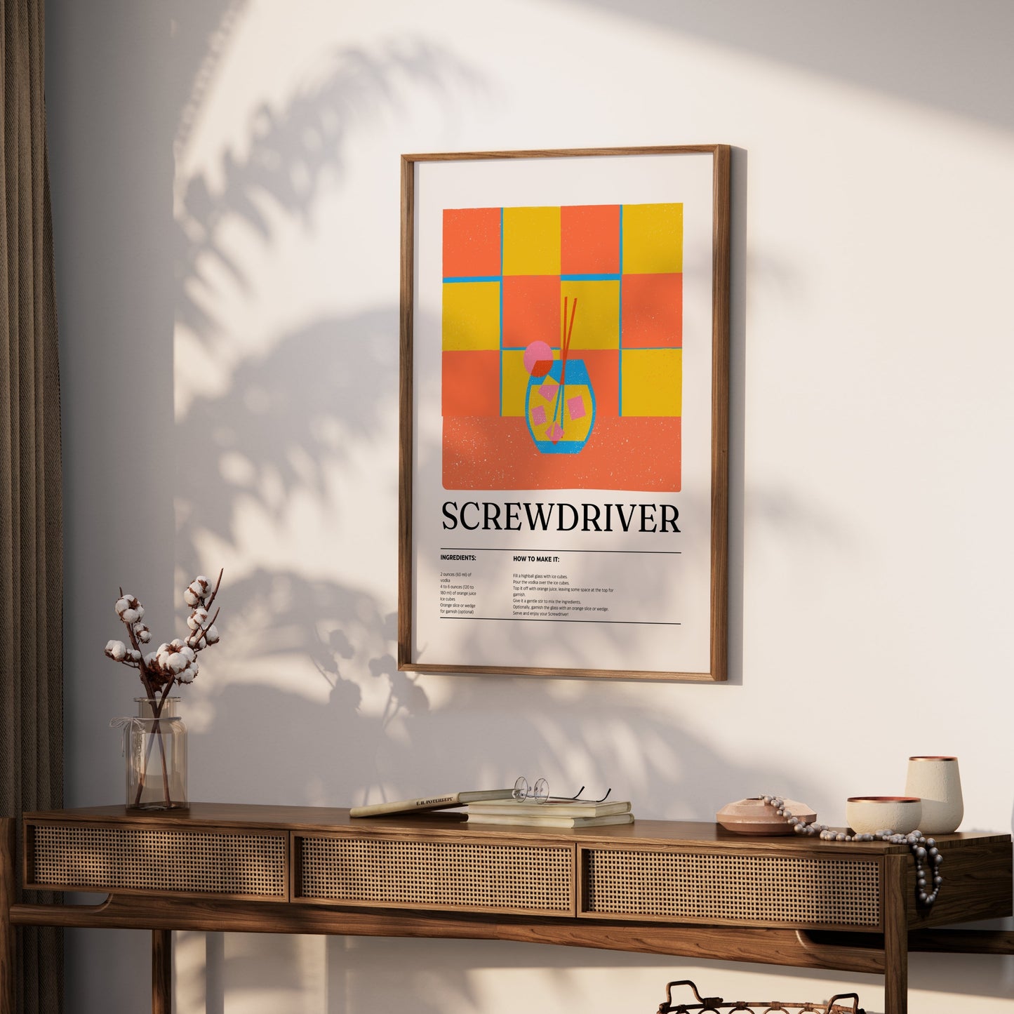 Premium Poster of Screwdriver Cocktail Recipe Vibrant Retro Art Posters