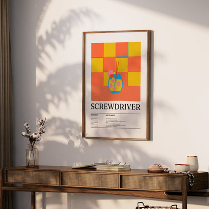 Premium Poster of Screwdriver Cocktail Recipe Vibrant Retro Art Posters