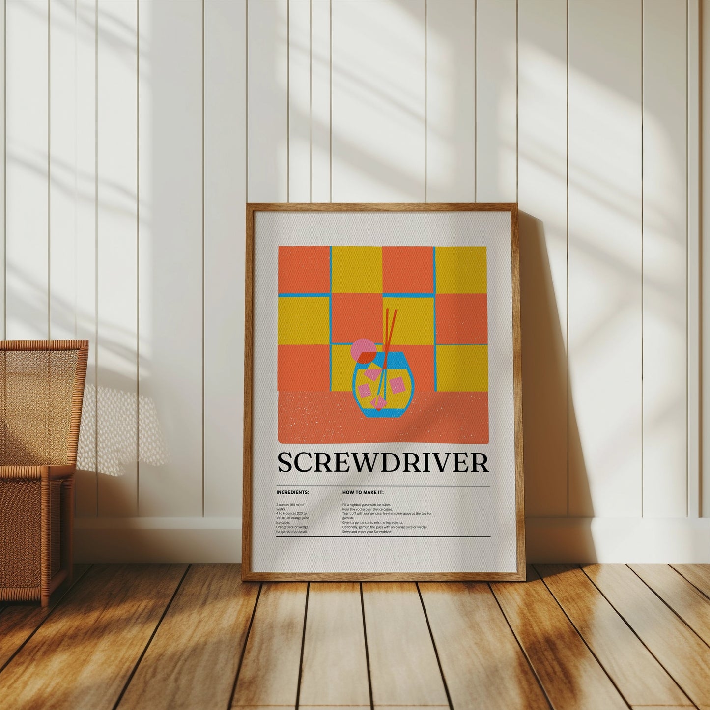 Premium Poster of Screwdriver Cocktail Recipe Vibrant Retro Art Posters