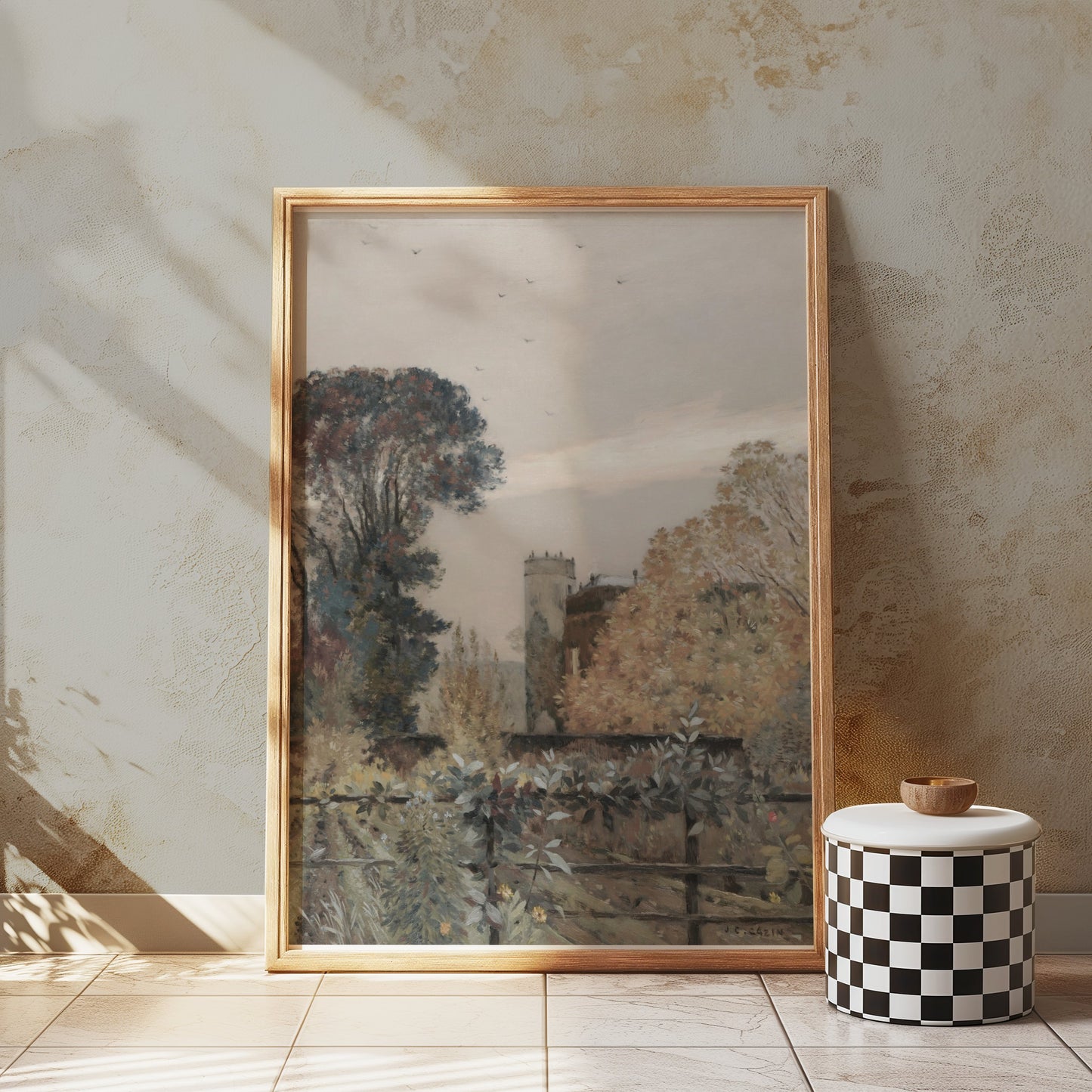 Premium Poster of Serene Autumn Landscape with Tower and Trees Posters