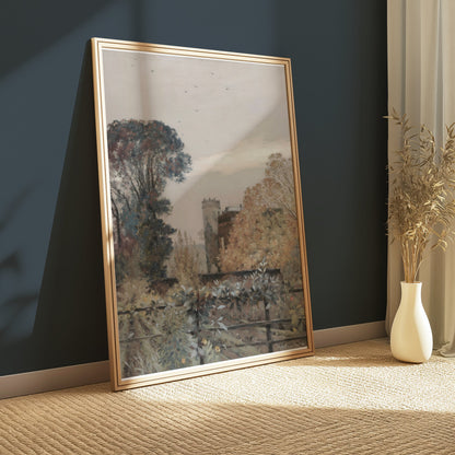 Premium Poster of Serene Autumn Landscape with Tower and Trees Posters