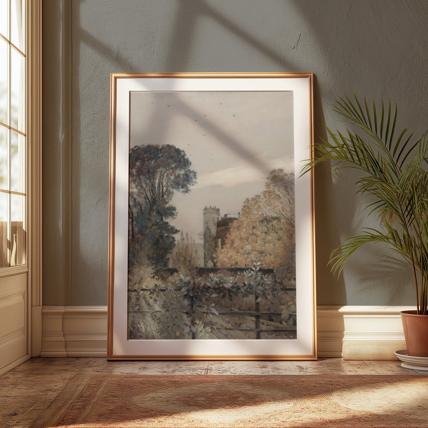 Premium Poster of Serene Autumn Landscape with Tower and Trees Posters