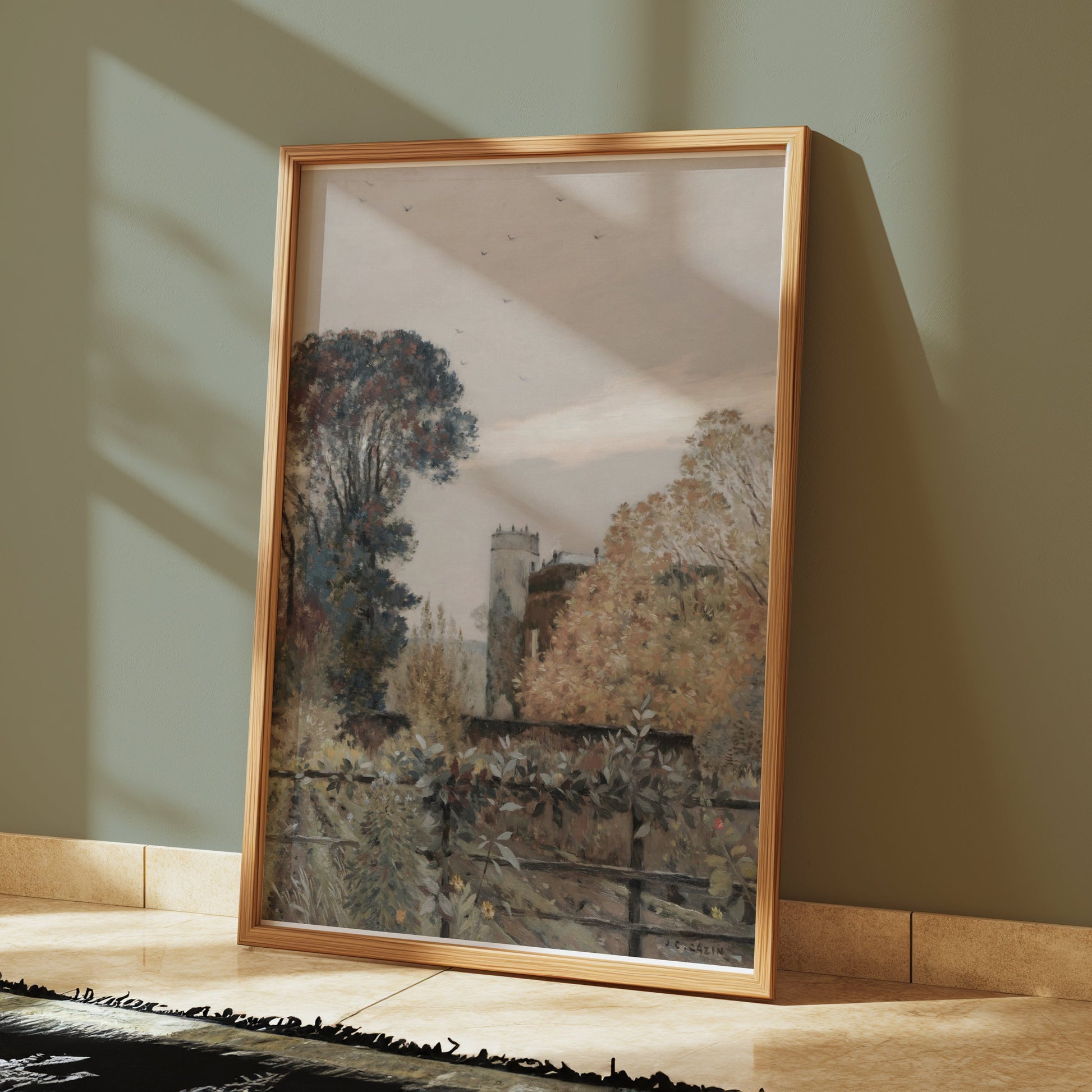 Premium Poster of Serene Autumn Landscape with Tower and Trees Posters