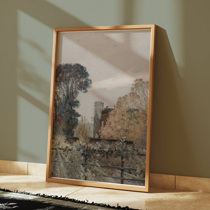 Premium Poster of Serene Autumn Landscape with Tower and Trees Posters